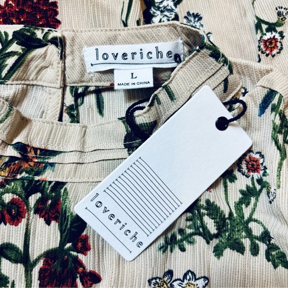 NWT Loveriche Boho Botanical Floral High Neck LS Keyhole Blouse Top Size L - Picture 4 of 12